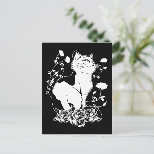 Niedlich Gothic Cat Rose Pastel Goth Kitten Postkarte (Stehend Vorderseite)
