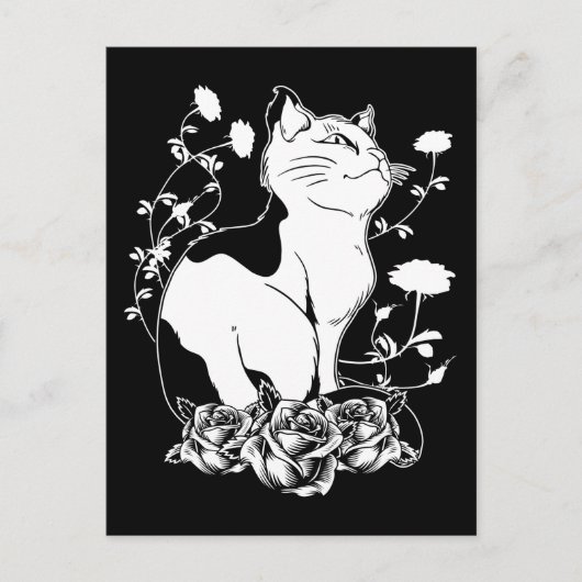 Niedlich Gothic Cat Rose Pastel Goth Kitten Postkarte (Vorderseite)