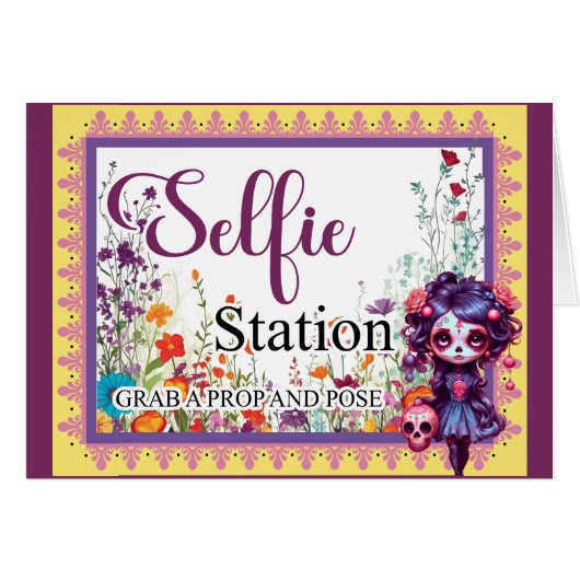 Niedlich Gothic Garden Sugar Skull Selfie Card (Vorderseite (Horizontal))