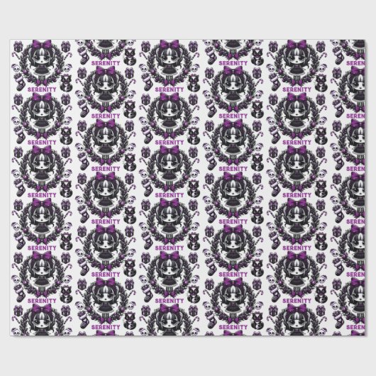 Niedlich Gothic Girl Lila Weihnachten Geschenkpapier (Flach)