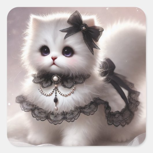 Niedlich Gothic Lolita Cat Quadratischer Aufkleber (Vorderseite)