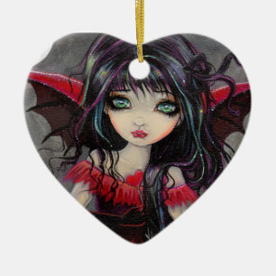 Niedlich Gothic Vampire Fairy Red Heart Keramikornament
