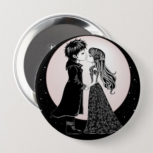 Niedlich gotische Emo Kids Kiss Valentinstag Button (Vorne & Hinten)