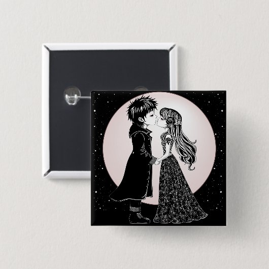 Niedlich gotische Emo Kids Kiss Valentinstag Button (Vorne & Hinten)
