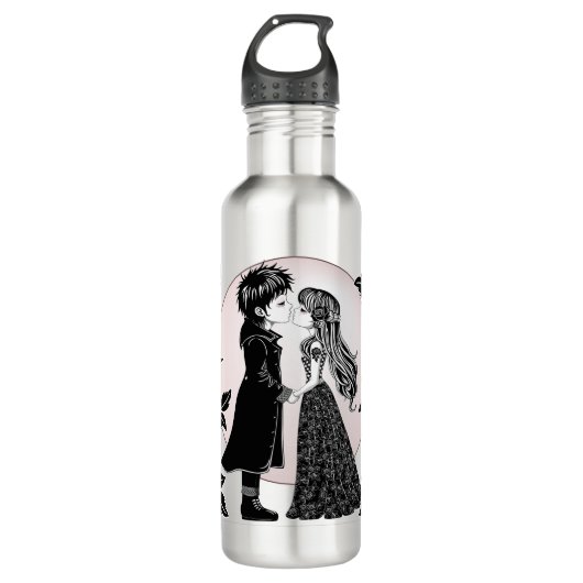 Niedlich gotische Emo Kids Kiss Valentinstag Edelstahlflasche (Vorderseite)