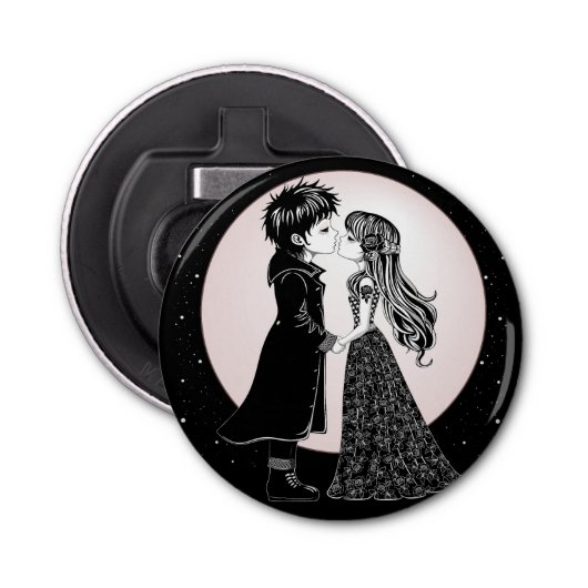 Niedlich gotische Emo Kids Kiss Valentinstag Flaschenöffner (Vorderseite)