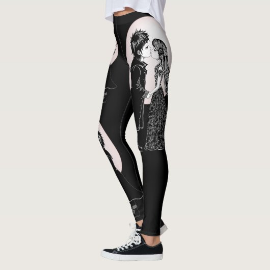 Niedlich gotische Emo Kids Kiss Valentinstag Leggings (Links)