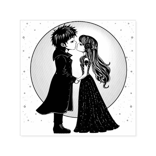 Niedlich gotische Emo Kids Kiss Valentinstag Permastempel (Design)