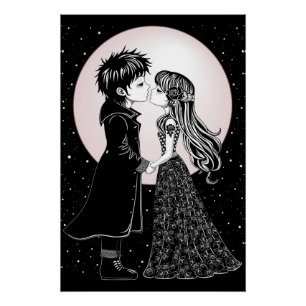 Niedlich gotische Emo Kids Kiss Valentinstag Poster