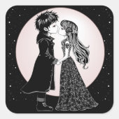 Niedlich gotische Emo Kids Kiss Valentinstag Quadratischer Aufkleber (Vorderseite)