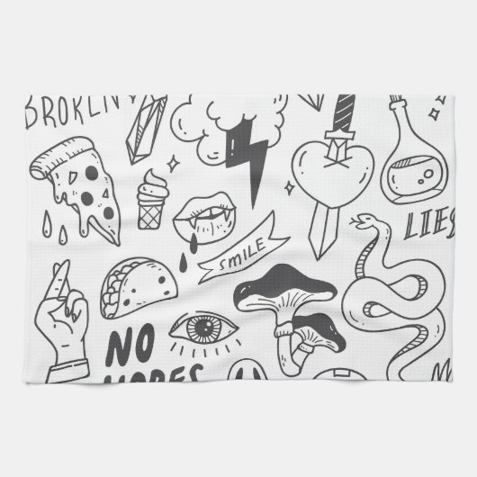Niedlich Graffiti: Doodle Art Set. Geschirrtuch (Horizontal)