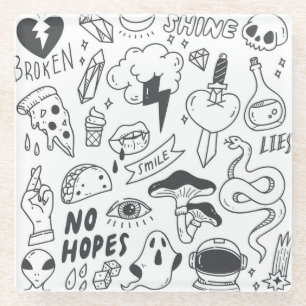 Niedlich Graffiti: Doodle Art Set. Glasuntersetzer