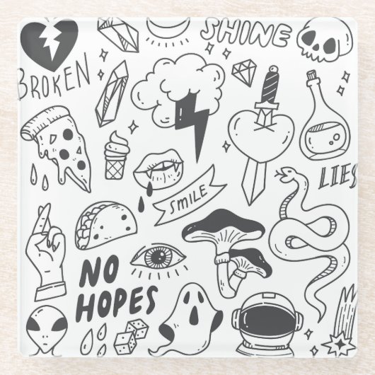 Niedlich Graffiti: Doodle Art Set. Glasuntersetzer (Vorderseite)