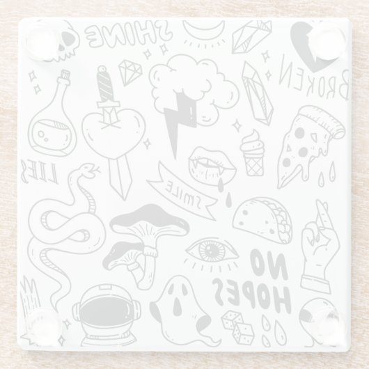 Niedlich Graffiti: Doodle Art Set. Glasuntersetzer (Rückseite)