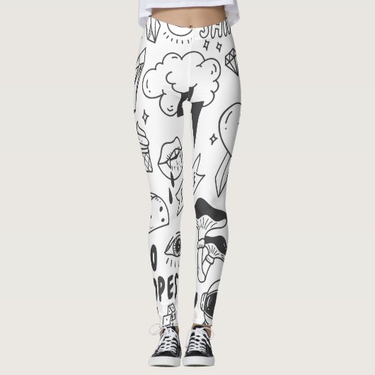 Niedlich Graffiti: Doodle Art Set. Leggings (Vorderseite)