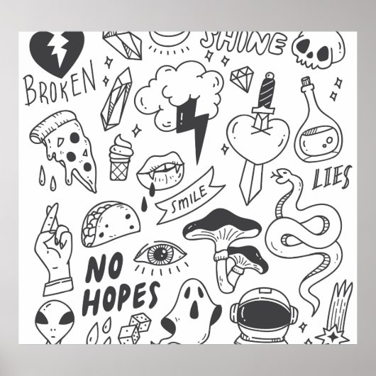 Niedlich Graffiti: Doodle Art Set. Poster (Vorne)