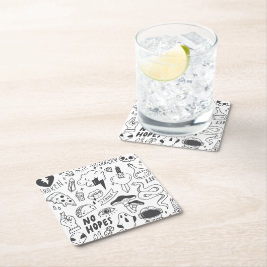 Niedlich Graffiti: Doodle Art Set. Rechteckiger Pappuntersetzer (Vor Ort)