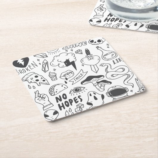 Niedlich Graffiti: Doodle Art Set. Rechteckiger Pappuntersetzer (angewinkelt)