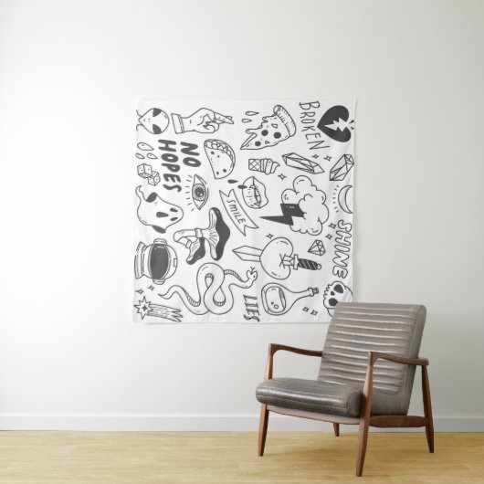 Niedlich Graffiti: Doodle Art Set. Wandteppich (Beispiel (Horizontal))