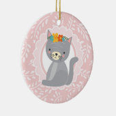 Niedlich Grau Kitten Pink Weiße Katze Keramik Ornament (Rechts)
