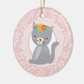 Niedlich Grau Kitten Pink Weiße Katze Keramik Ornament (Links)