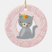 Niedlich Grau Kitten Pink Weiße Katze Keramik Ornament (Hinten)