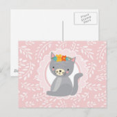 Niedlich Grau Kitten Pink Weiße Katze Postkarte (Vorne/Hinten)