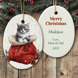 Niedlich Grau Kitten Weihnachtsgeschenktasche Keramik Ornament