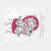 Niedlich Grau Kittens Pink Bow Weihnachtsschneeflo Fleecedecke (Vorderseite (Horizontal))