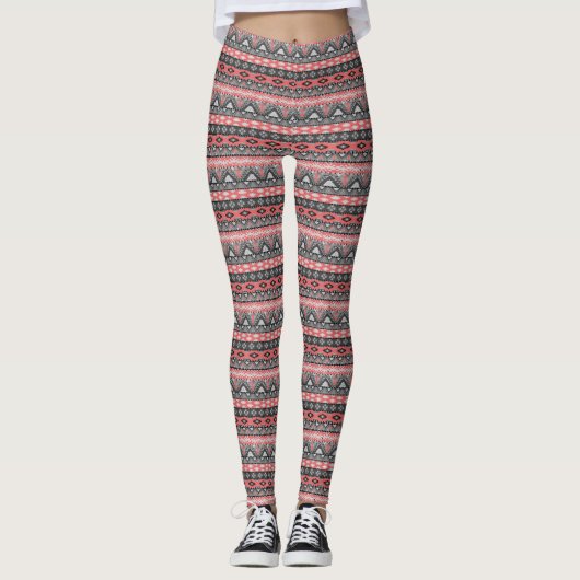 Niedlich-graue Aztec Muster Design Krawatte Leggings (Vorderseite)