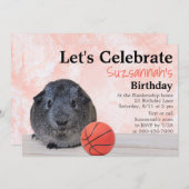 Niedlich Graue Guinea Pig Basketball Custom Party Einladung (Vorne/Hinten)