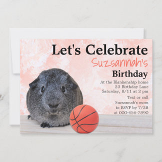 Niedlich Graue Guinea Pig Basketball Custom Party Einladung