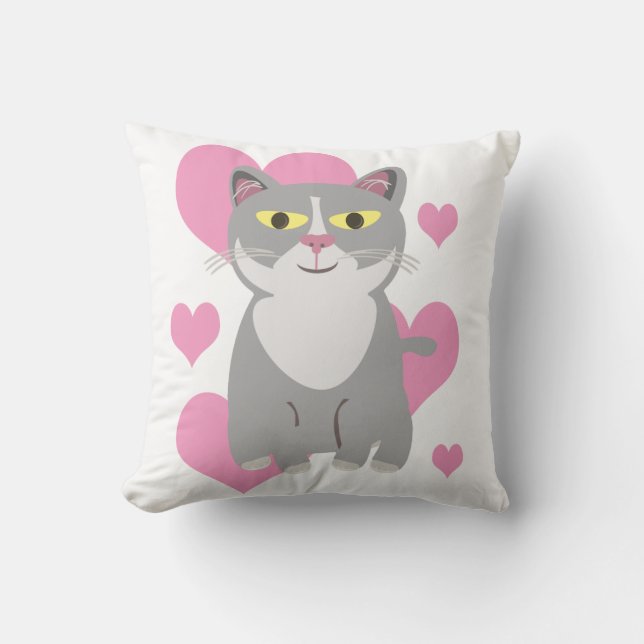Niedlich Graue Katze Liebe Cartoon Fun Pet Design Kissen (Vorderseite)