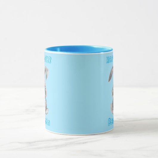 Niedlich Graue Ostern Bunny Aqua Name Tasse (Zentrum)