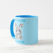 Niedlich Graue Ostern Bunny Aqua Name Tasse (Vorderseite Links)