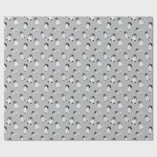 Niedlich Graue Pinguin Pattern Kinderdusche Geschenkpapier (Flach)