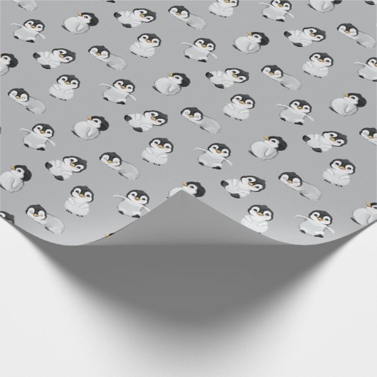 Niedlich Graue Pinguin Pattern Kinderdusche Geschenkpapier (Ecke)