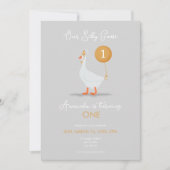 Niedlich Graue und gelbe Alberne Gänse 1. Geburtst Einladung (Vorderseite)