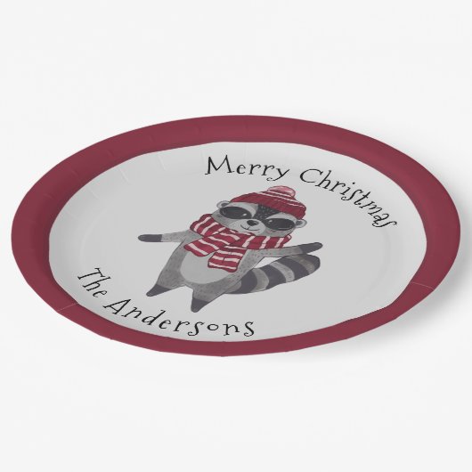 Niedlich Graue und rote Wasserfarbe Weihnachten Ra Pappteller (Schrägansicht)