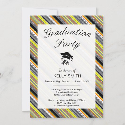 Niedlich-Graugelb-Orange-Aztec-Graduierungsparty Einladung (Vorderseite)