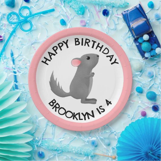 Niedlich-graurosa Chinchilla personalisierter Gebu Pappteller (Party)