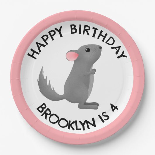 Niedlich-graurosa Chinchilla personalisierter Gebu Pappteller (Vorderseite)