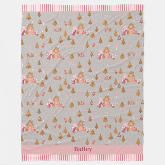 Niedlich Graurosa Lebkuchen Candy Cane Hütte Flee Fleecedecke (Vorderseite)