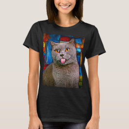 Niedlich Gray British Shorthair Cat Portrait Paint T-Shirt