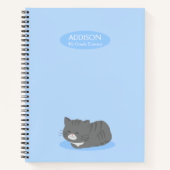Niedlich Gray Cat Blue Spiral Notebook Notizblock (Vorderseite)