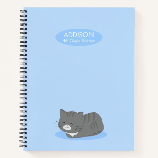 Niedlich Gray Cat Blue Spiral Notebook Notizblock (Vorderseite)