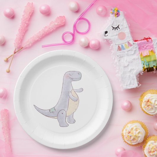 Niedlich Gray Dinosaur Toy Watercolor Pappteller (Party)