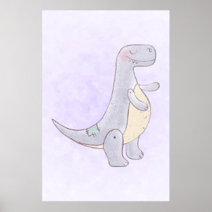 Niedlich Gray Dinosaur Toy Watercolor Poster