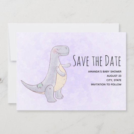 Niedlich Gray Dinosaur Toy Watercolor Save The Date (Vorderseite)