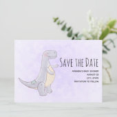 Niedlich Gray Dinosaur Toy Watercolor Save The Date (Stehend Vorderseite)